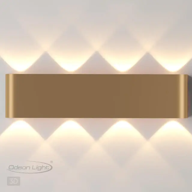 Накладной бра Odeon Light матовый золотой металл, линейный дизайн с эффектом лучистой подсветки, ракурс 5