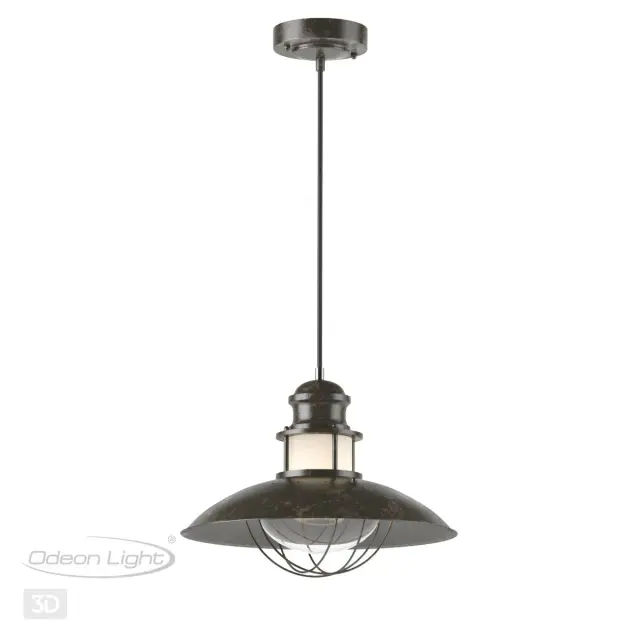 Подвесной уличный светильник лофт Odeon Light из матового коричневого металла, конусным плафоном и сеткой, ракурс 3
