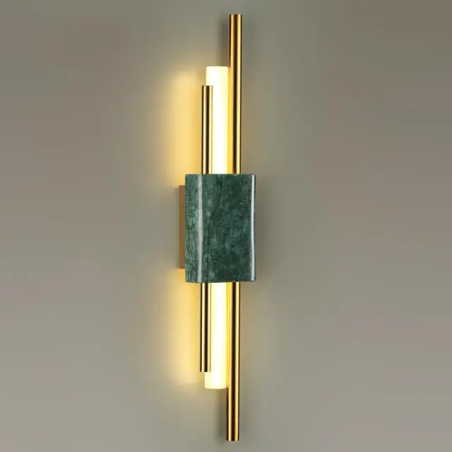 Настенный бра Odeon Light с вертикальными линиями из металла и матовый зеленый мраморный акцент, ракурс 4