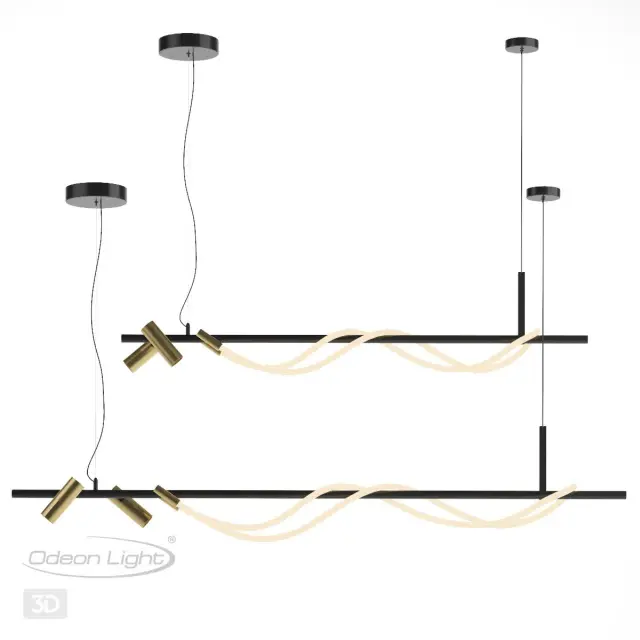 Подвесной светильник черного металла с акриловыми элементами, имитирующими белые веревки, минималистичный дизайн, ракурс 5