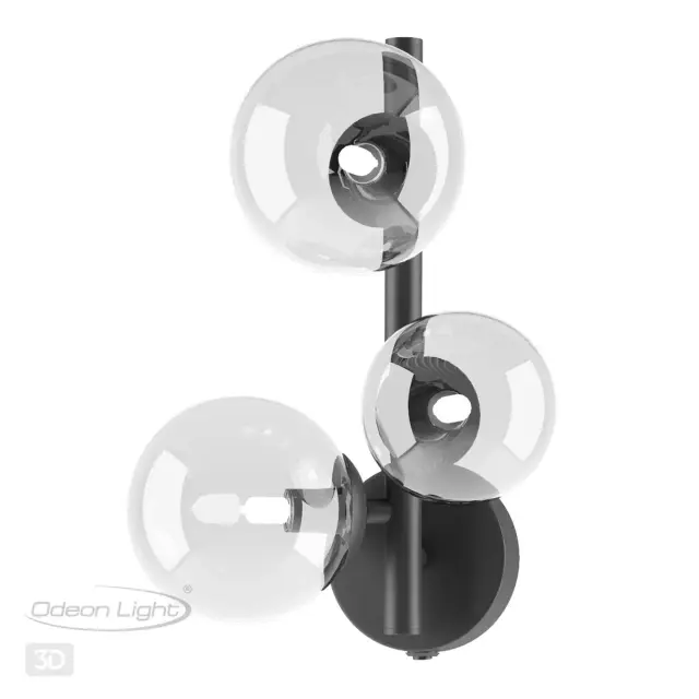 Бра Odeon Light с тремя подвесными шарами из глянцевого стекла на черном матовом металлическом основании, ракурс 5