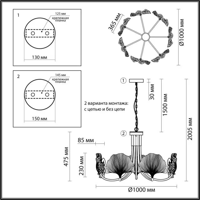 Потолочная люстра Odeon Light в стиле Арт-деко, 7 рожков, золото матовый металл и стекло, ракурс 7