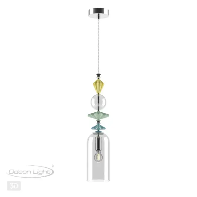 Подвесной светильник Odeon Light в стиле Арт-деко с каскадной композицией, хром-арматикой и стеклянными элементами, ракурс 5