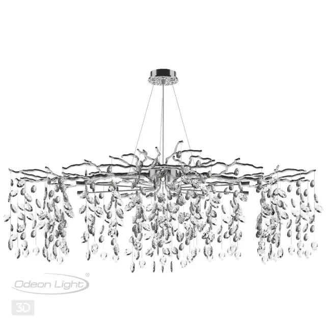 Подвесная люстра Odeon Light из серебристого алюминия, украшенная каскадом рельефных прозрачных хрустальных подвесок, ракурс 4