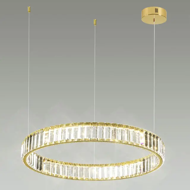 Подвесной светильник Odeon Light, кольцевая форма, золотой металл и прозрачный хрустальный плафон, ракурс 3