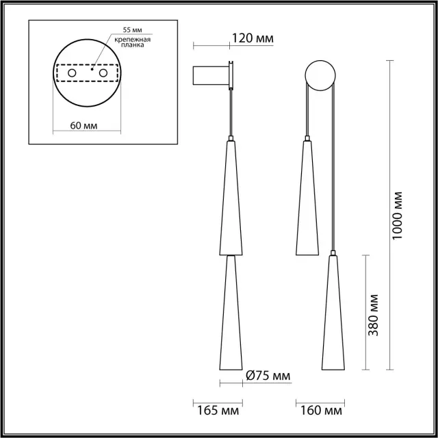 Накладной бра Odeon Light, хром и стекло, с двумя свисающими конусообразными прозрачными плафонами в стиле Арт-деко, ракурс 5