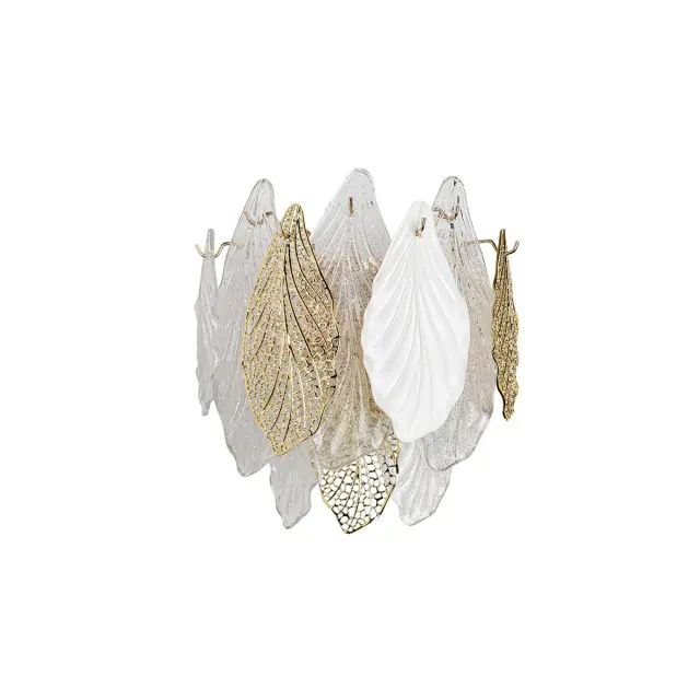 Накладное бра Odeon Light LACE, композиция из трех плафонов разных фактур: золотой ажур и матовый белый фарфор