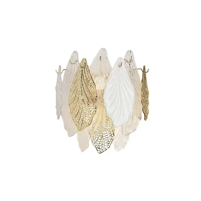 Накладное бра Odeon Light LACE, композиция из трех плафонов разных фактур: золотой ажур и матовый белый фарфор, ракурс 3