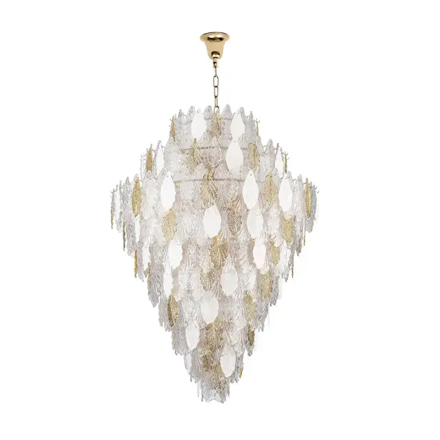 Подвесная люстра Odeon Light LACE, ажурный силуэт из рельефного стекла и золотого металла