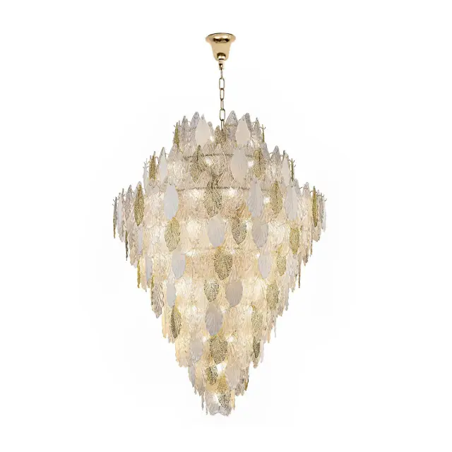 Подвесная люстра Odeon Light LACE, ажурный силуэт из рельефного стекла и золотого металла, ракурс 2