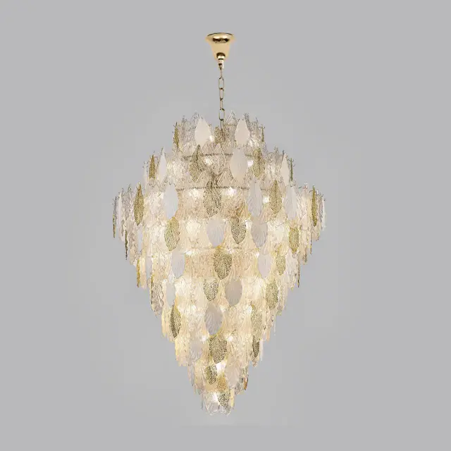 Подвесная люстра Odeon Light LACE, ажурный силуэт из рельефного стекла и золотого металла, ракурс 3