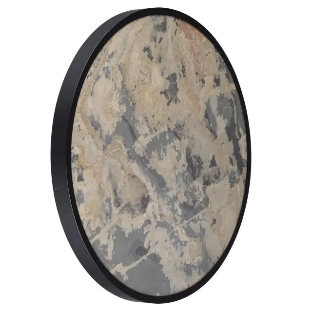 Овальный потолочный светильник Odeon Light, бежевый рассеиватель под каменный шпон и матовый черный металлический корпус