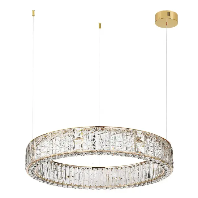Подвесной светильник Odeon Light кольцо из прозрачного рельефного хрусталя с золотой арматурой