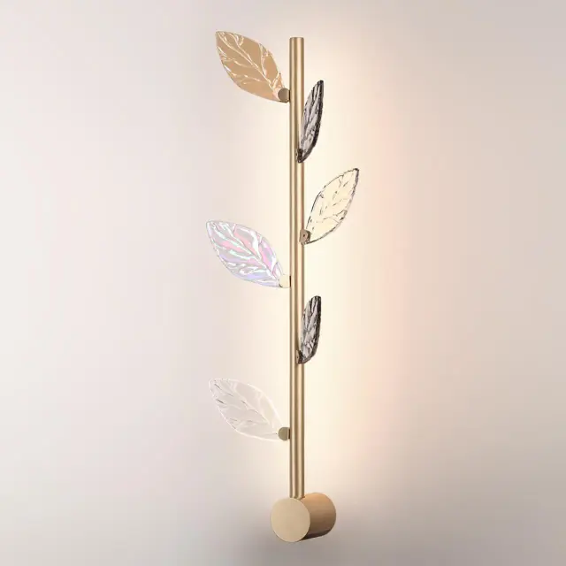 Накладное бра Odeon Light, 5 элементов, золотой матовый металл с рельефными осенними листьями, ракурс 3