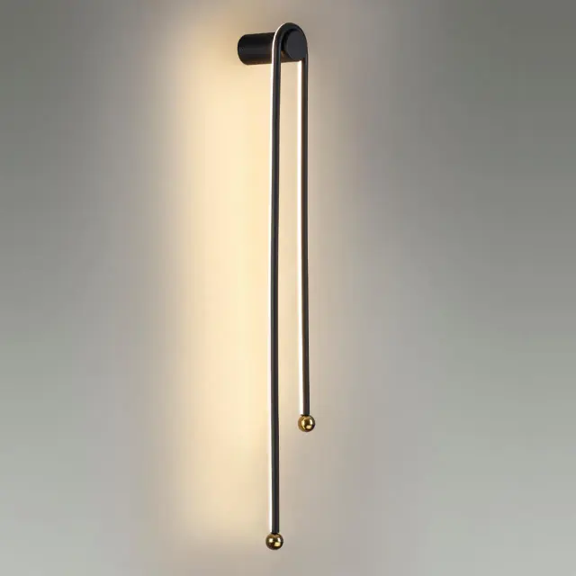 Накладное бра черного матового металла Odeon Light MEMFI, минималистичный дизайн с двумя вертикальными линиями и, ракурс 3