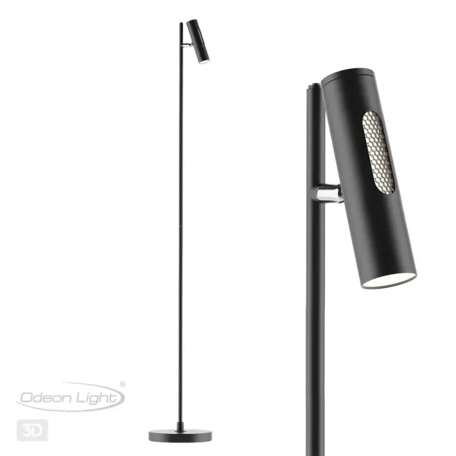 Торшер минимализма Odeon Light матовый черный, с геометрическим плафоном из металла и акрила, ракурс 4