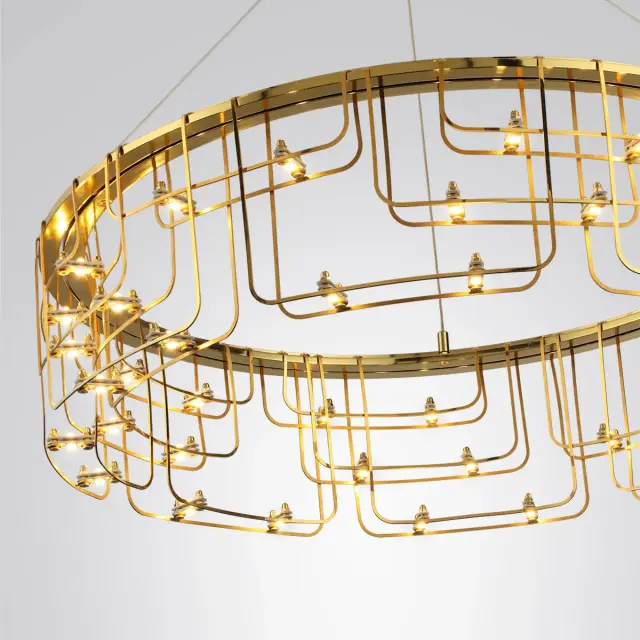 Подвесная люстра Odeon Light ZAHA из золотой глянцевой стали с каркасной конструкцией и одним источником света, ракурс 4