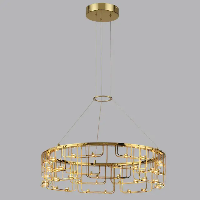 Подвесная люстра Odeon Light ZAHA из золотой глянцевой стали с каркасной конструкцией и одним источником света, ракурс 5