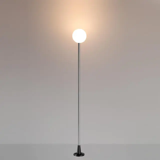 Наземный уличный светильник Odeon Light с круглым матовым белым акриловым плафоном на черном металлическом основании, ракурс 5