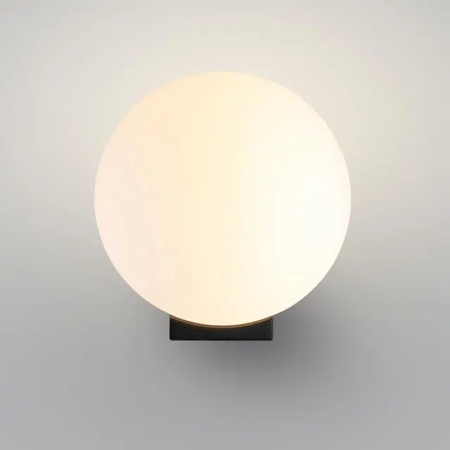 Настенный уличный светильник Odeon Light, белый матовый сферический плафон на черном матовом металлическом корпусе, ракурс 4