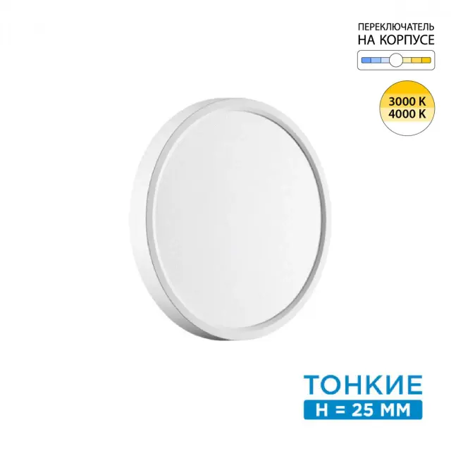 Потолочный светильник белый пластик с матовым плафоном и тонким ободком в стиле минимализм