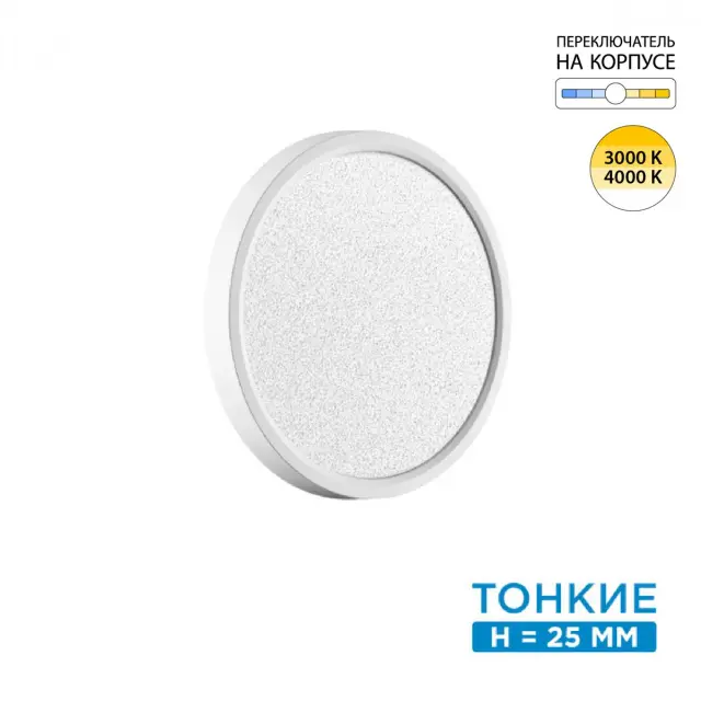 Потолочный светильник белый матовый пластик, плоская форма, декоративный рассеиватель с эффектом искр