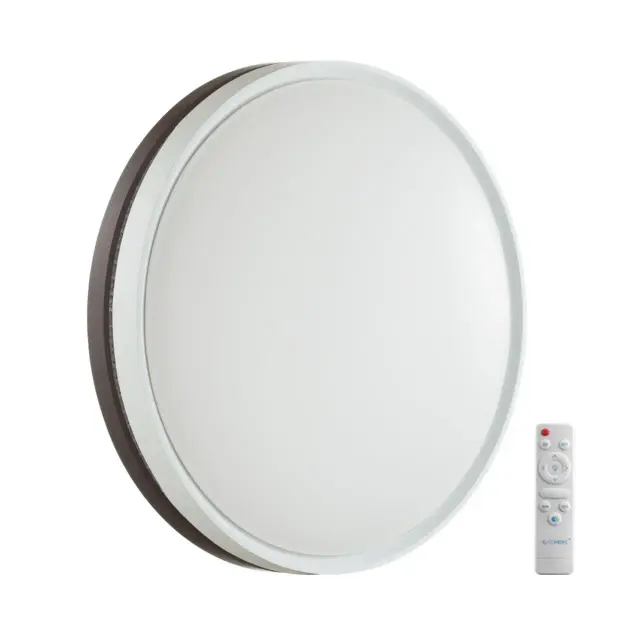 Потолочный светильник Sonex белый пластиковый рассеиватель, коричневый металлический обод, минималистичная форма