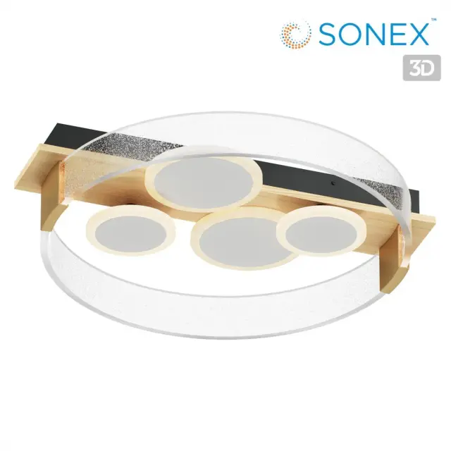 Потолочный светильник Sonex с комбинацией черного металла, дерева и акриловых плафонов разной формы, ракурс 5