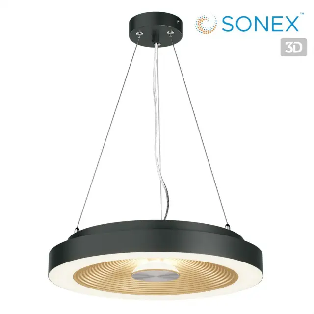 Потолочный светильник Sonex в стиле Минимализм с черным корпусом и белым ребристым плафоном диаметром 400 мм, ракурс 4