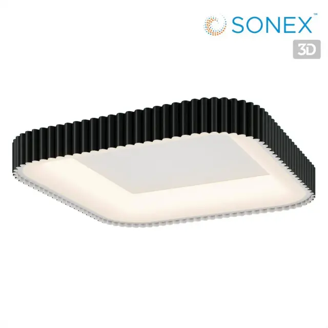Потолочный светильник Sonex матовый черный металл с прямоугольным рассеивателем и плисированным черным акцентом, ракурс 4