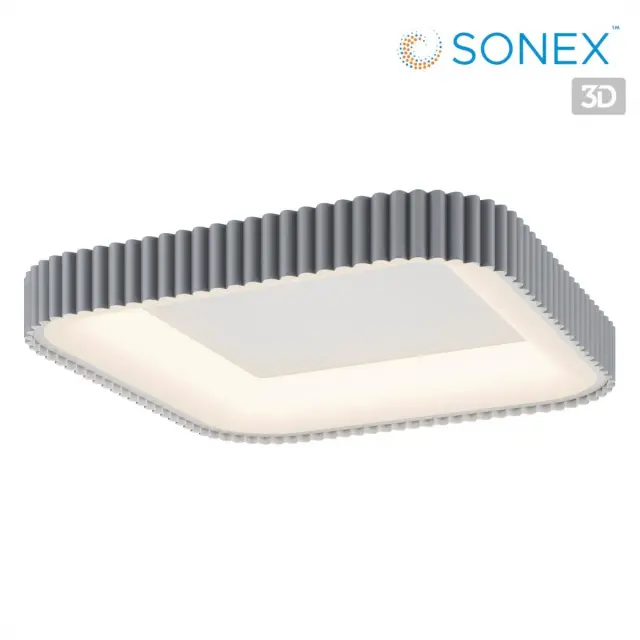 Потолочный светильник Sonex минимализма, серый пластик рассеивателя, плиссированный декор по периметру, ракурс 4